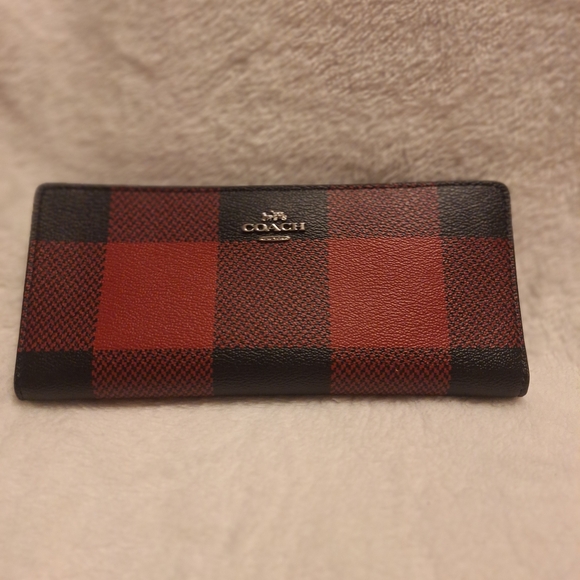 Coach Handbags - Coach Slim Red and Black Plaid Wallet